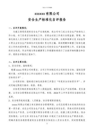 XX公司安全生产标准化自评总结报告