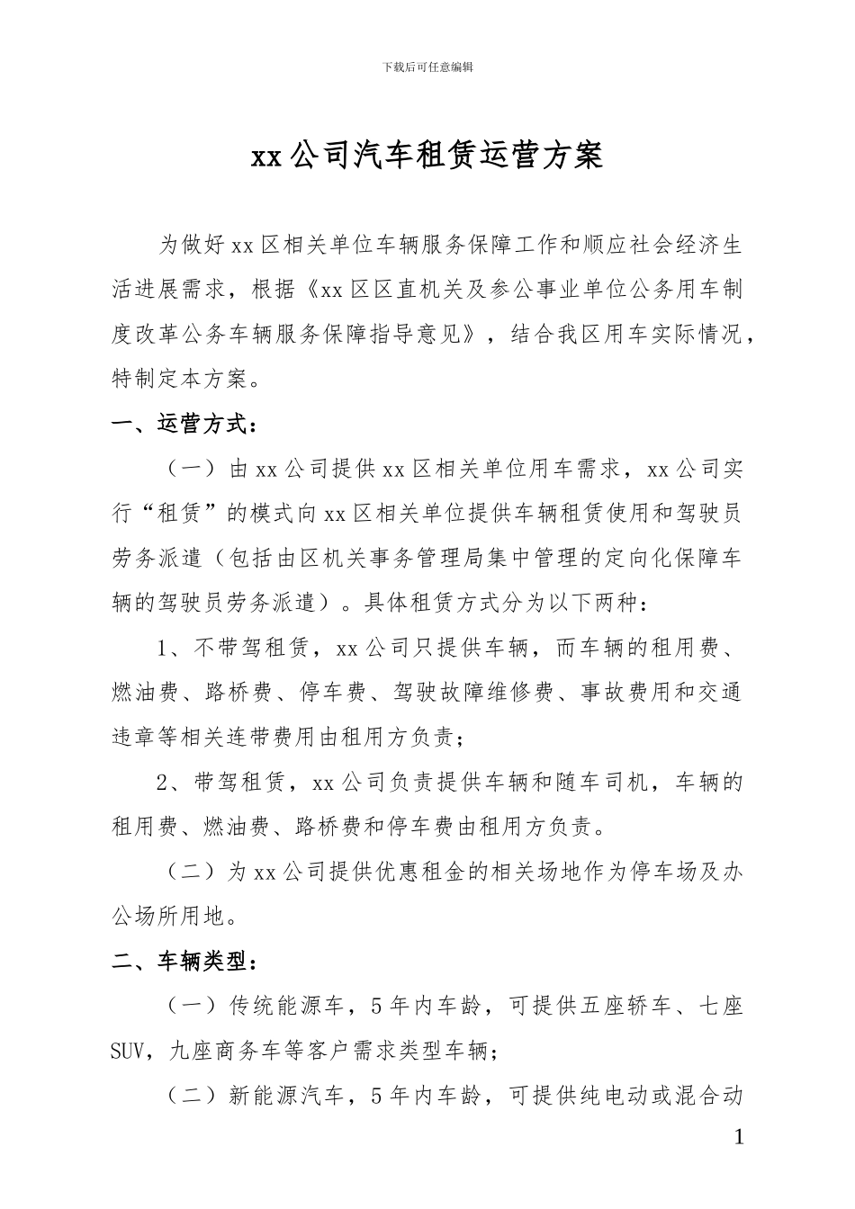 xx公司汽车租赁运营方案-0227_第1页
