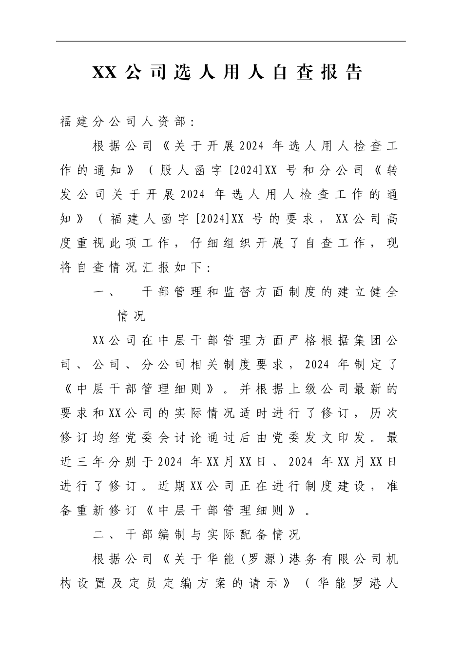 XX公司选人用人自查报告_第1页