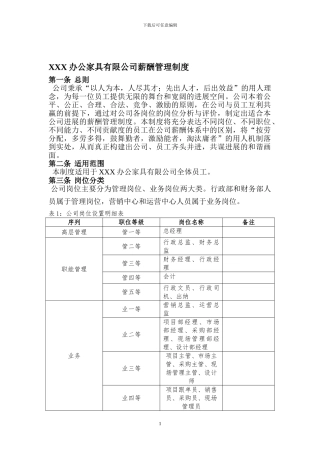 XX办公家具有限公司薪酬管理制度