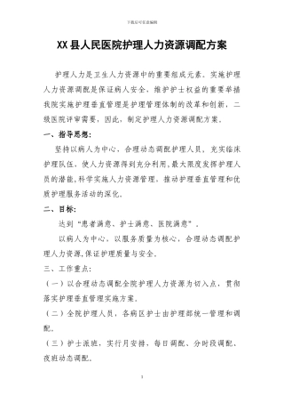 XX县人民医院护理人力资源调配方案