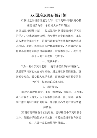 XX国培返岗研修计划