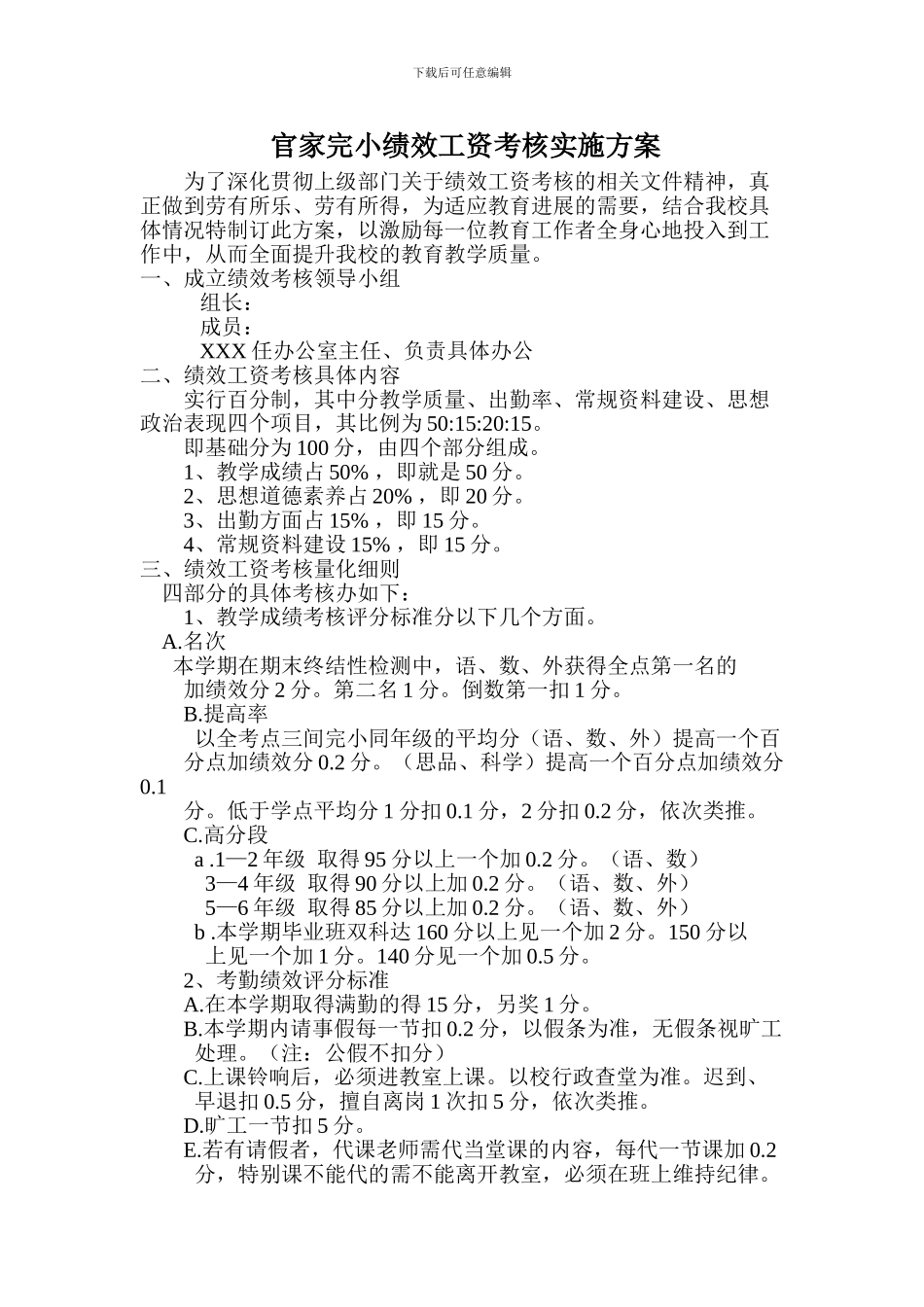 xx完小绩效工资考核实施方案_第2页
