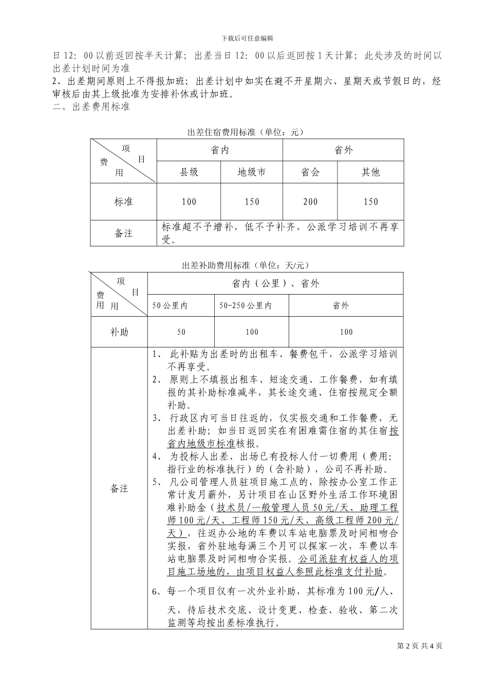 XX工程有限公司出差管理制度_第2页