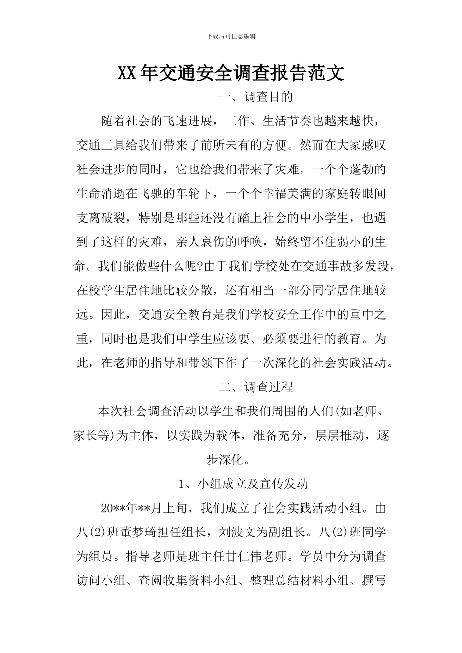 XX年交通安全调查报告范文_第1页