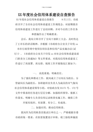 XX年度社会信用体系建设自查报告