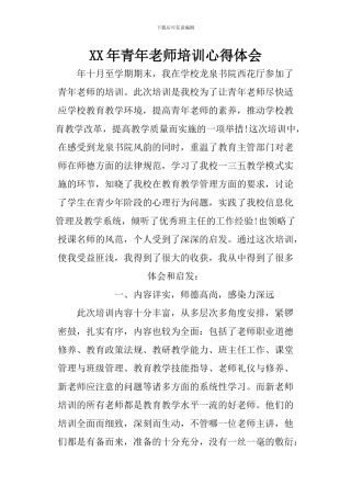 XX年青年教师培训心得体会
