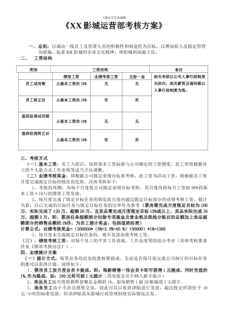 XX影城考核方案