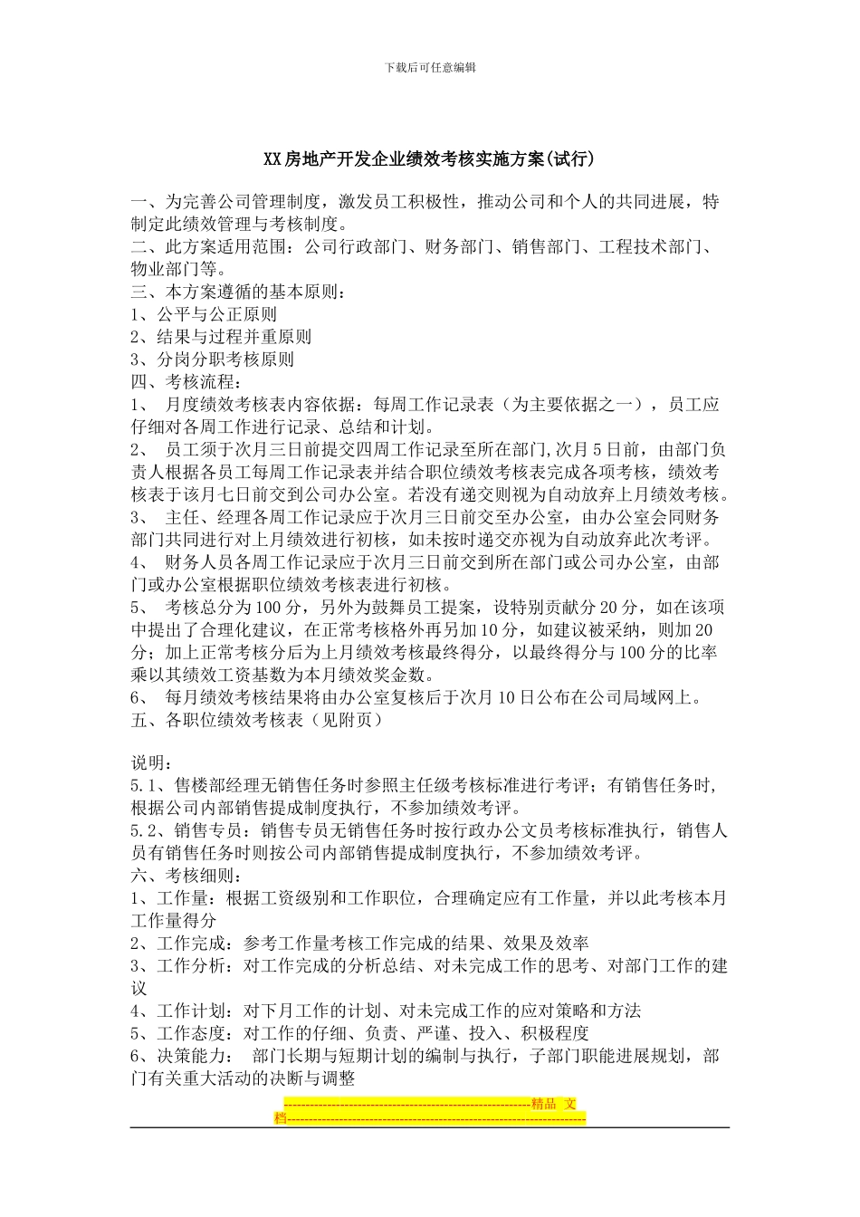 XX房地产开发企业绩效考核实施方案_第1页