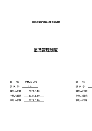 XX招聘管理制度MMZD-001
