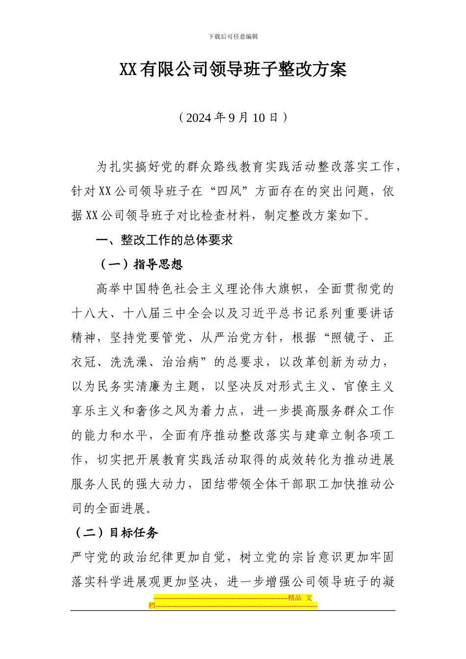 XX有限公司领导班子整改方案_第1页