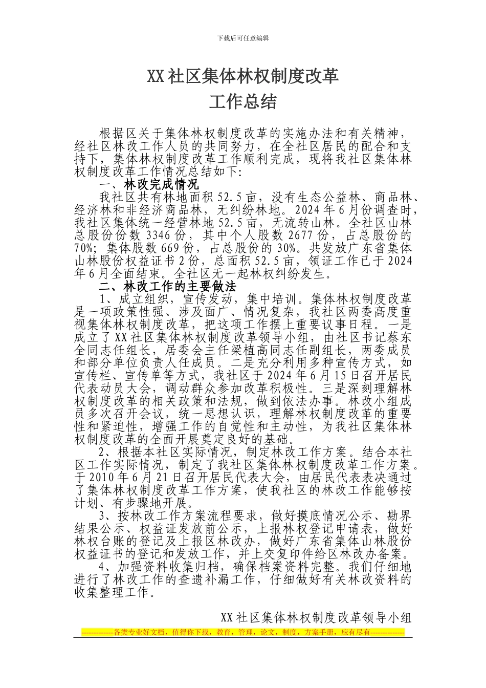 XX社区集体林权制度改革工作总结_第1页