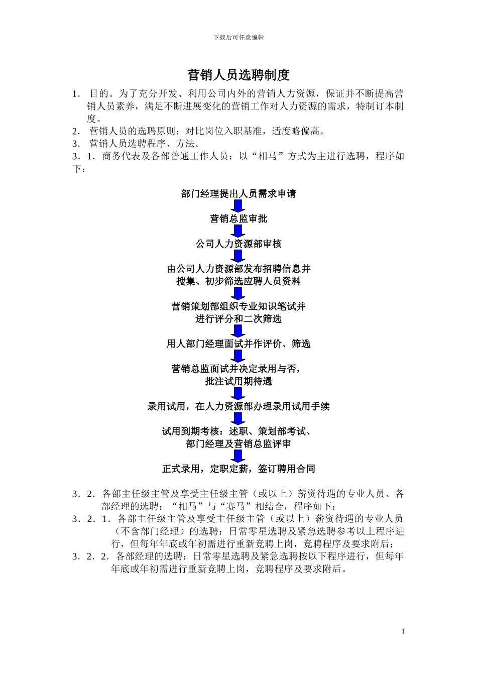 X公司营销体系制度--营销人员选聘制度_第1页