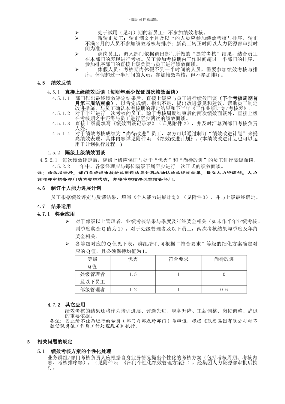 YY人力资源管理制度建设系列-联想集团有限公司员工绩效管理工作规范_第3页