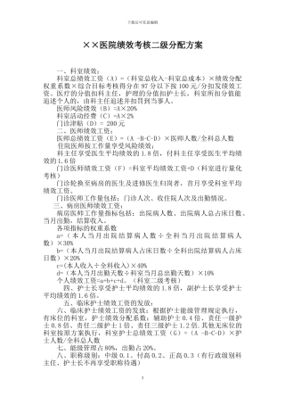 ××医院绩效考核二级分配方案