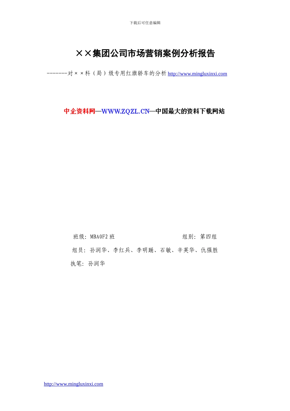 ××集团公司市场营销案例分析报告_第1页