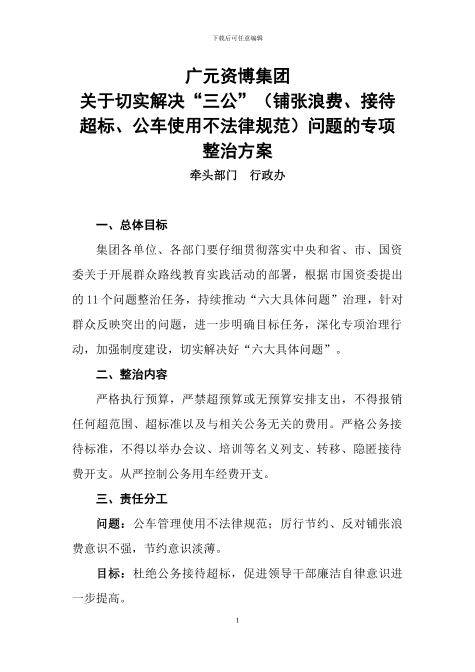 “三公”专项整治方案_第1页