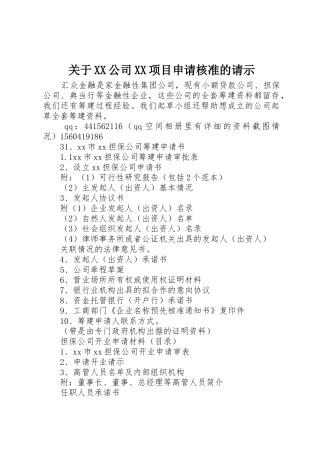 关于XX公司XX项目申请核准的请示