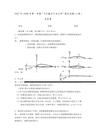 2007北航飞行器空气动力学试卷
