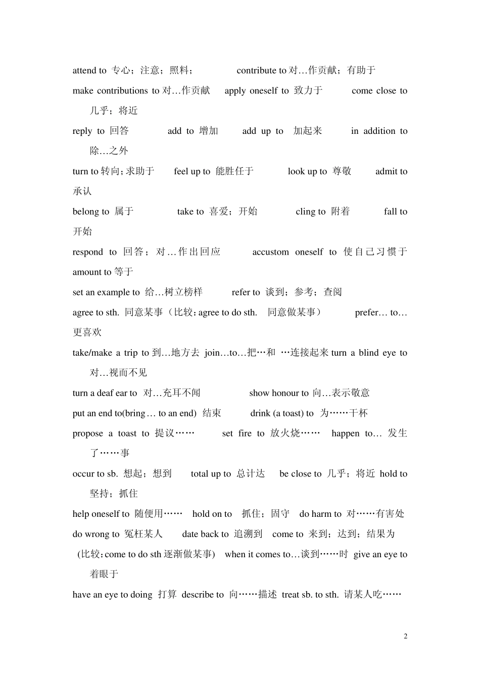 2007年初高中常见带介词to的短语总结及动词短语归纳_第2页