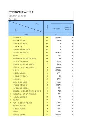 2007年广东省投入产出表