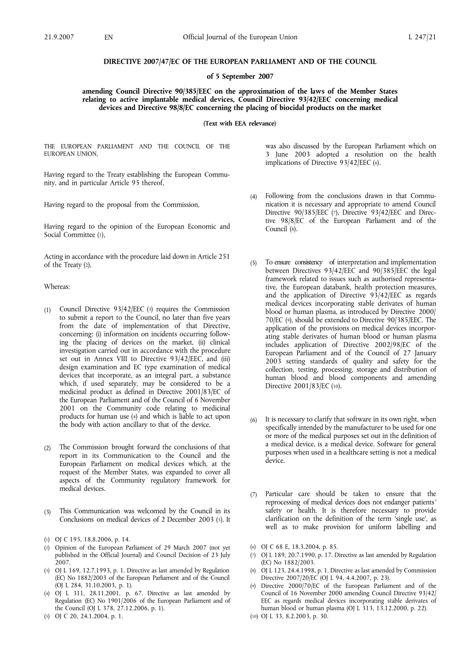 2007／47／EC欧盟新版医疗器械指令_第1页