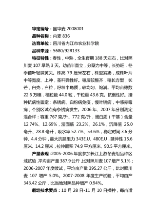 2008年国审小麦品种