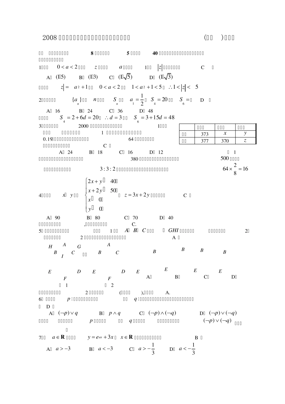 2008年广东高考理科数学试题及答案_第1页