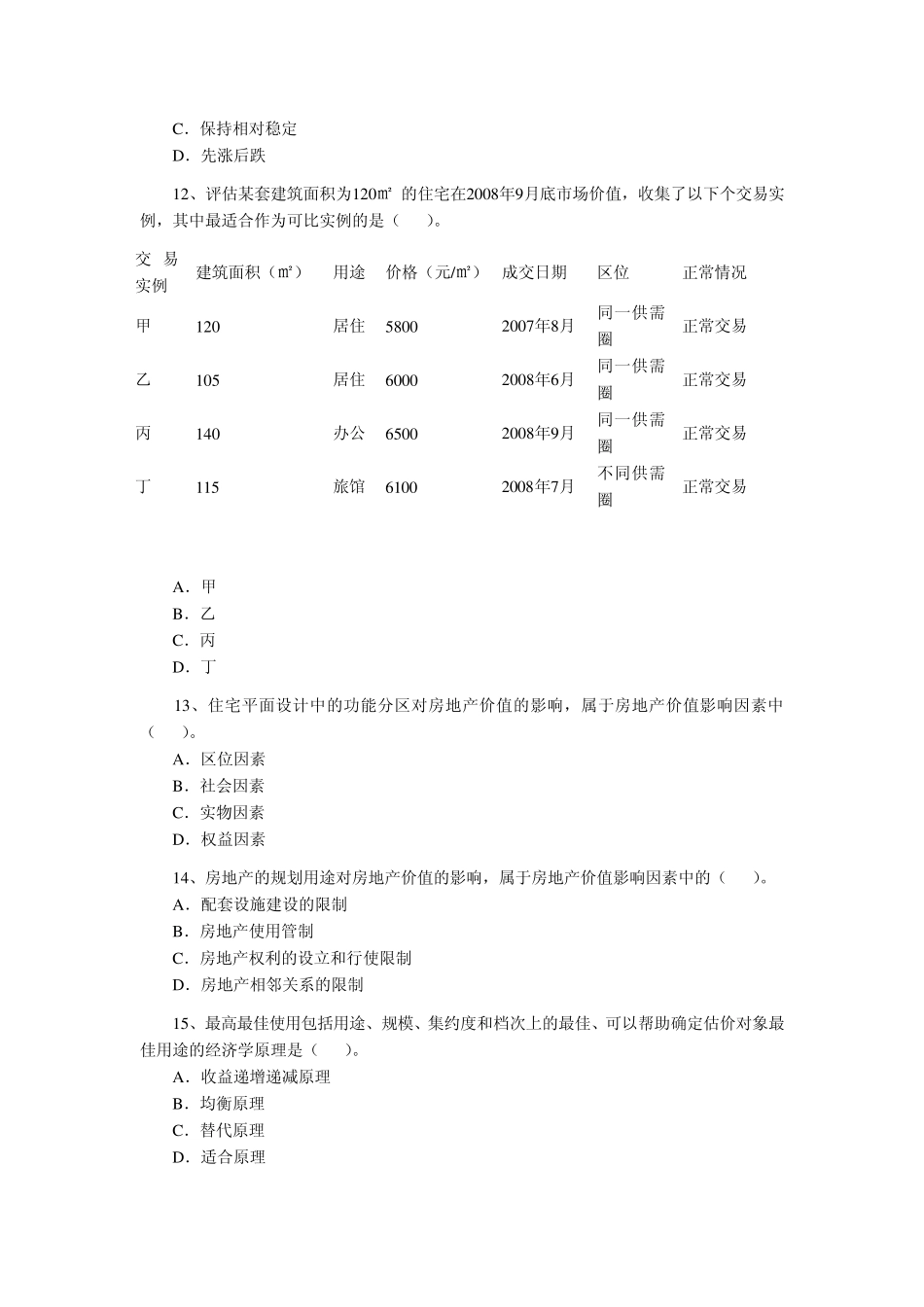 2008年房地产估价师考试《房地产估价理论与方法》真题及答案_第3页