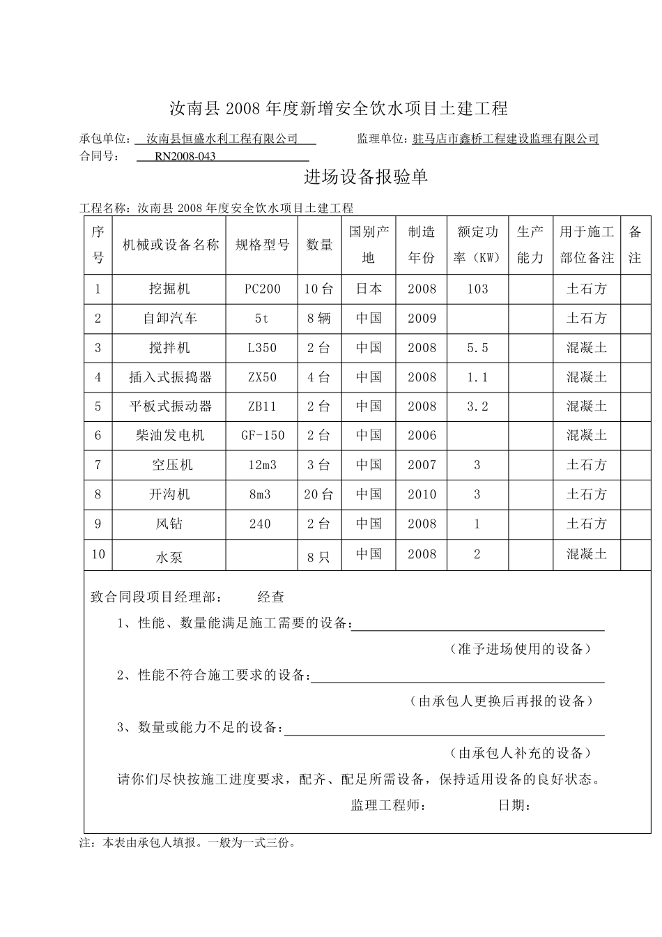 2008年新增安全饮水工程开工申请报告_第3页