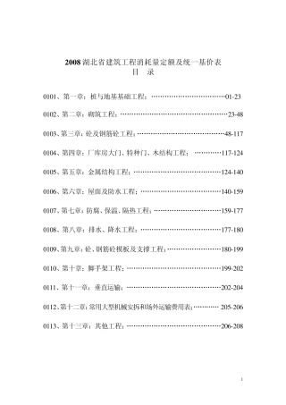 2008湖北省建筑工程消耗量定额及统一基价表目录