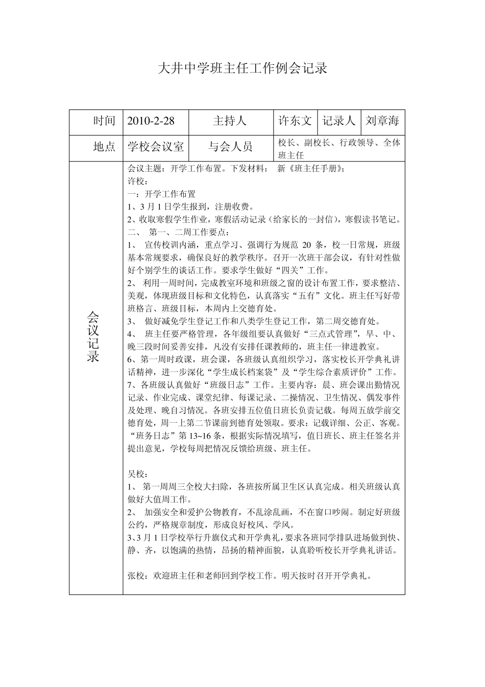 20092010第二学期班主任工作会议记录_第1页