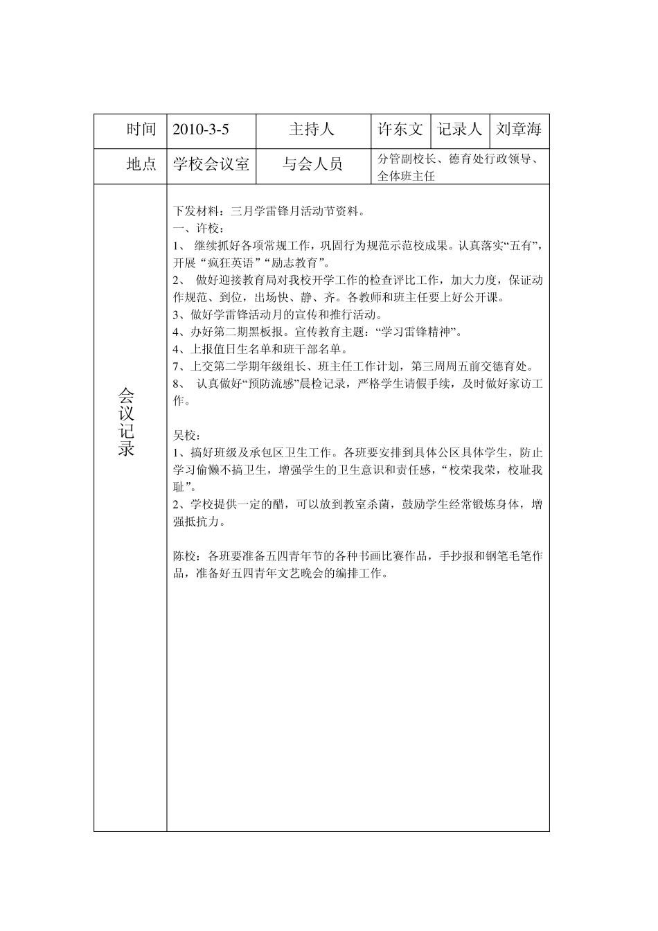 20092010第二学期班主任工作会议记录_第2页