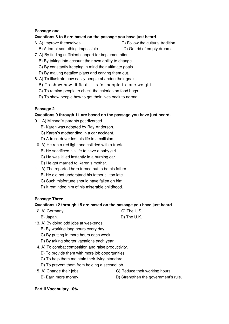 2009上外自主考试英语试题笔试部分_第1页
