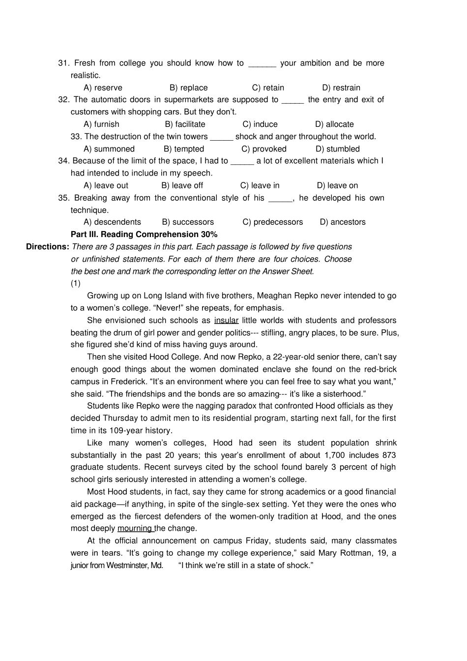 2009上外自主考试英语试题笔试部分_第3页