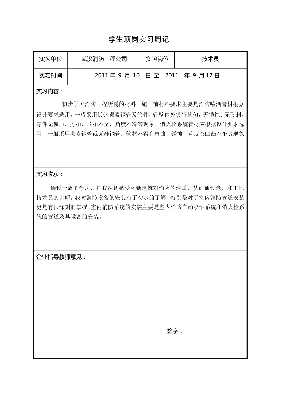 消防工程实习周记_第1页