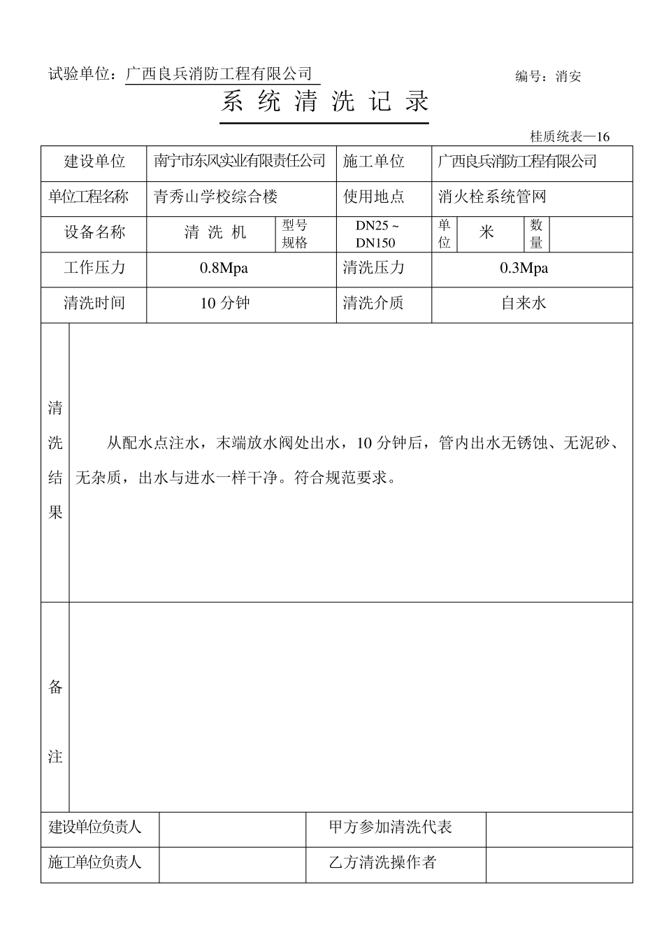 消防工程管道水压试验、清洗等记录_第2页