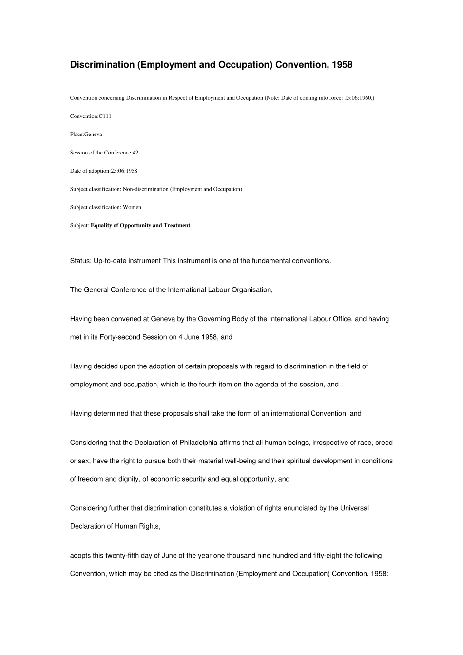 消除就业和职业歧视公约(中英文)_第1页