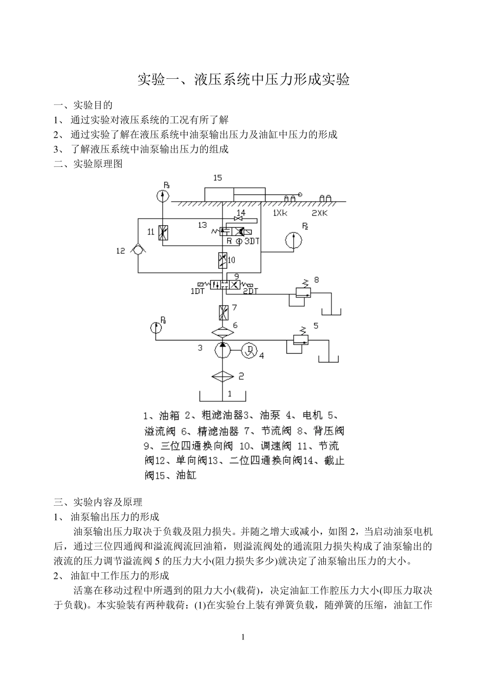 液压系统中压力形成实验_第1页
