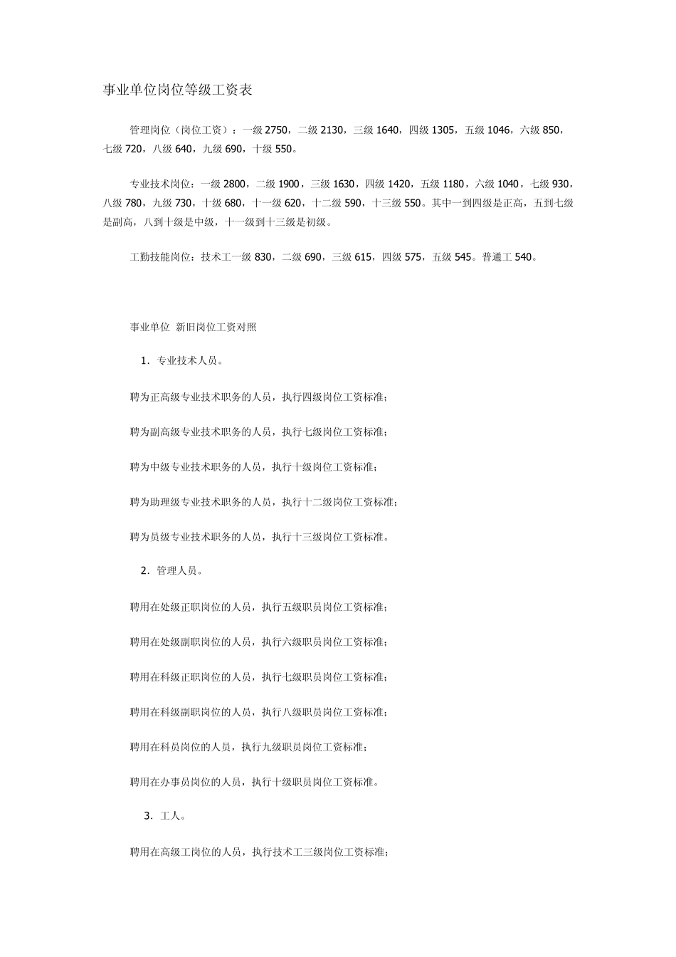 深圳事业单位岗位等级工资表_第1页