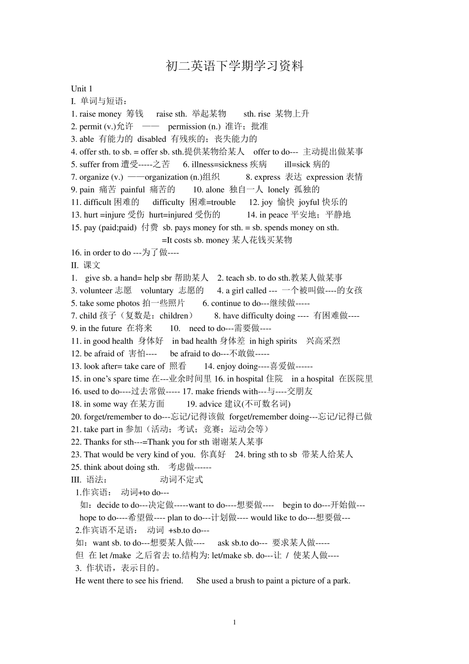 深圳牛津英语八年级下册重点知识点总结(单词短语和语法)_第1页