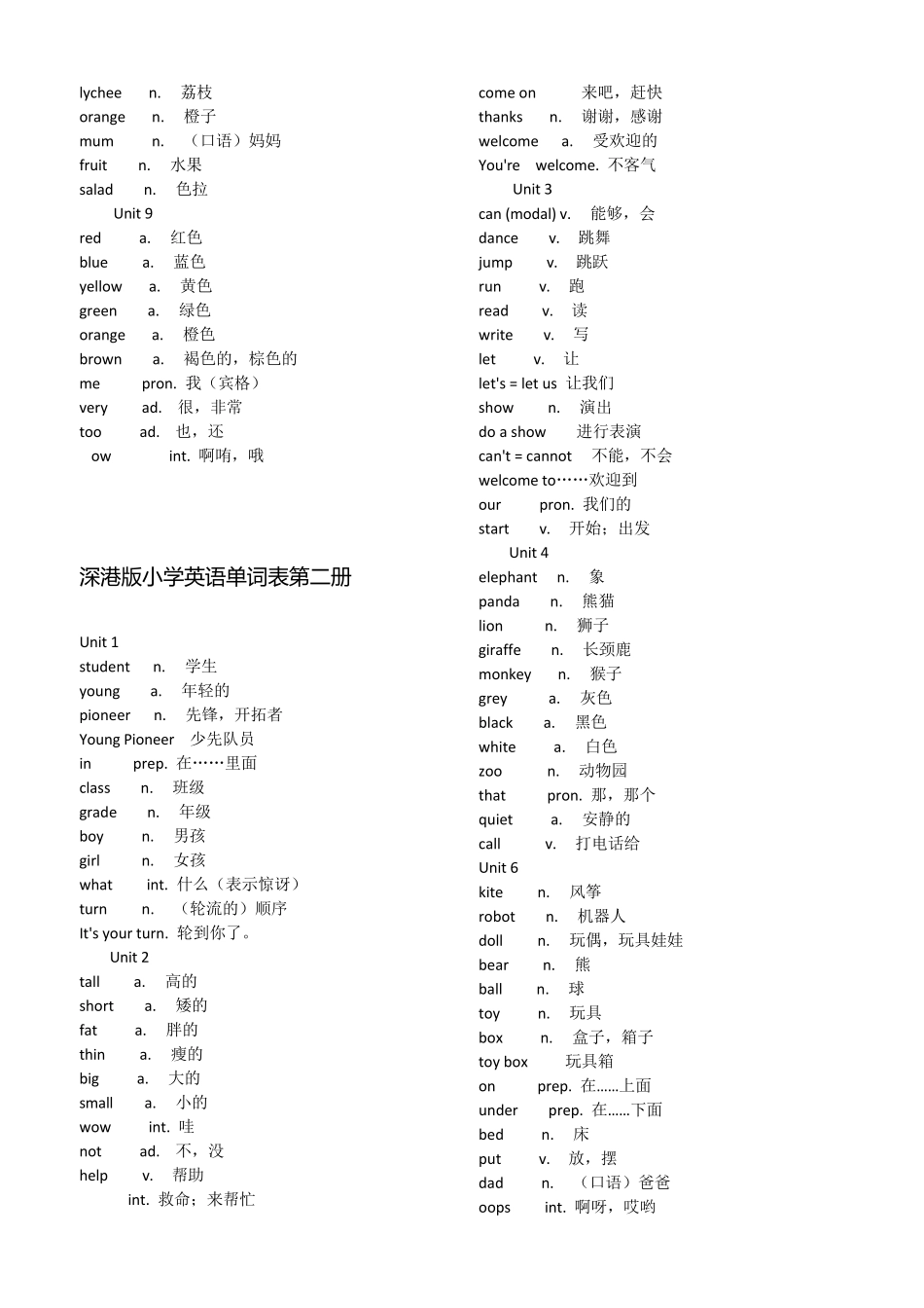 深港版小学英语112册单词汇总_第2页