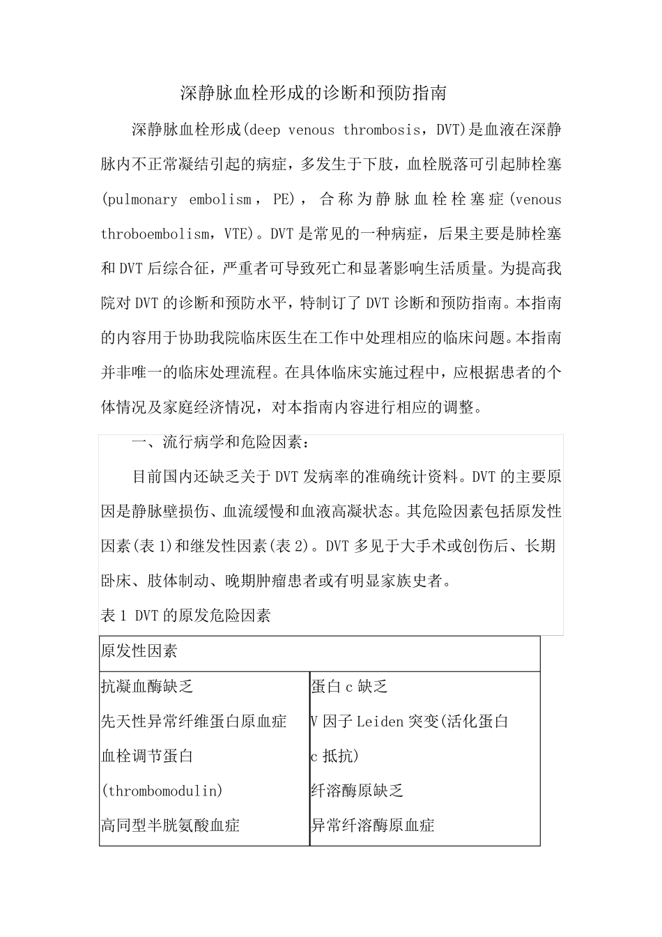 深静脉血栓形成的诊断和预防指南__第1页