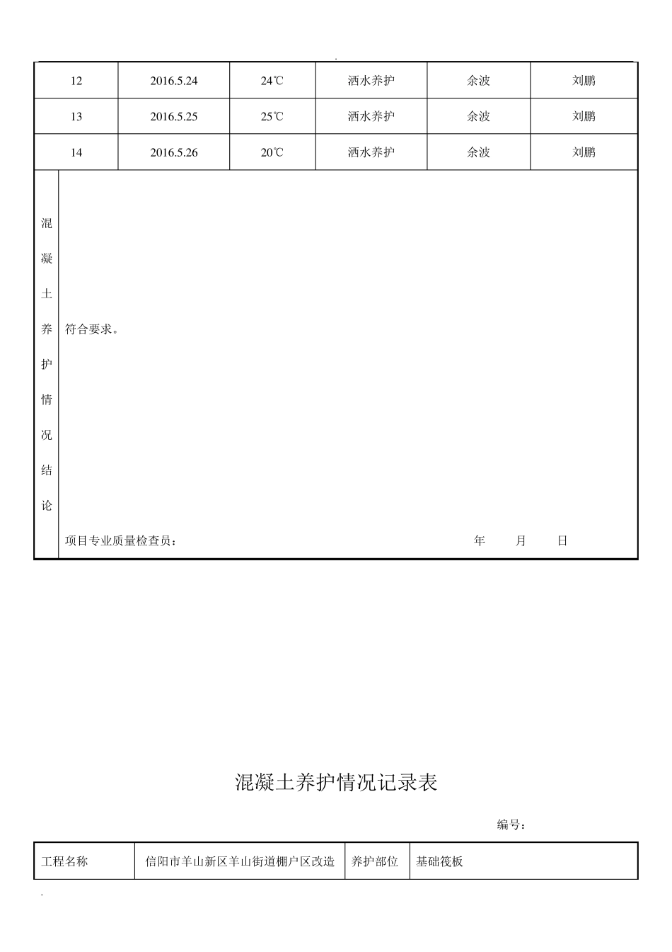 混凝土养护记录表_第2页