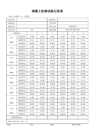 混凝土抗渗试验记录表