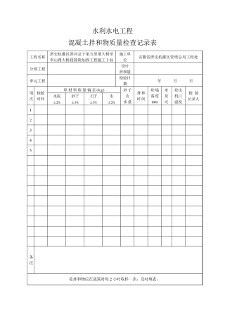 混凝土拌和物质量检查记录表