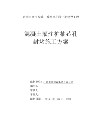 混凝土灌注桩抽芯孔封堵施工方案(0920