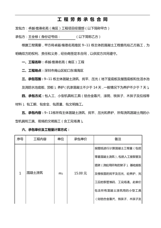 混凝土班组劳务合同范本