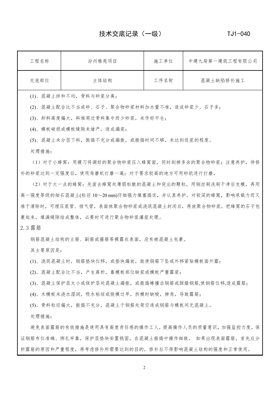 混凝土缺陷修补技术交底_第2页
