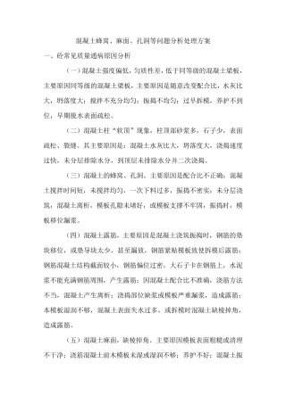 混凝土蜂窝、麻面、孔洞等问题分析处理方案
